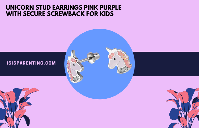 Unicorn Stud Earrings Pink Purple with Secure Screwback for Kids