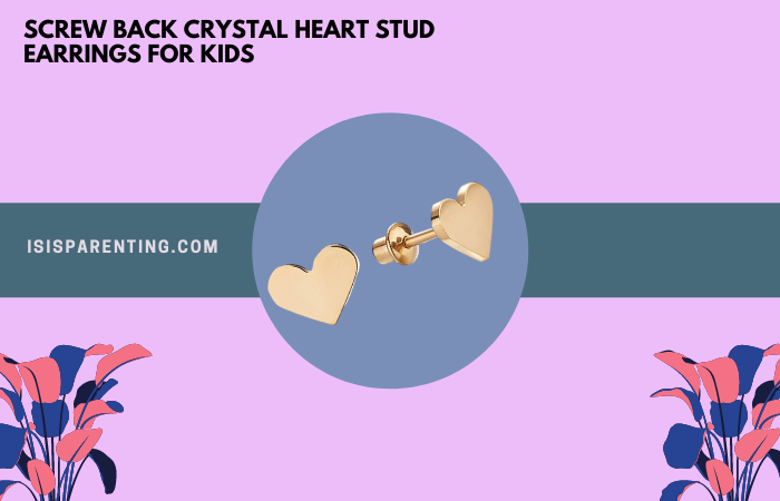 Screw Back Crystal Heart Stud Earrings for Kids