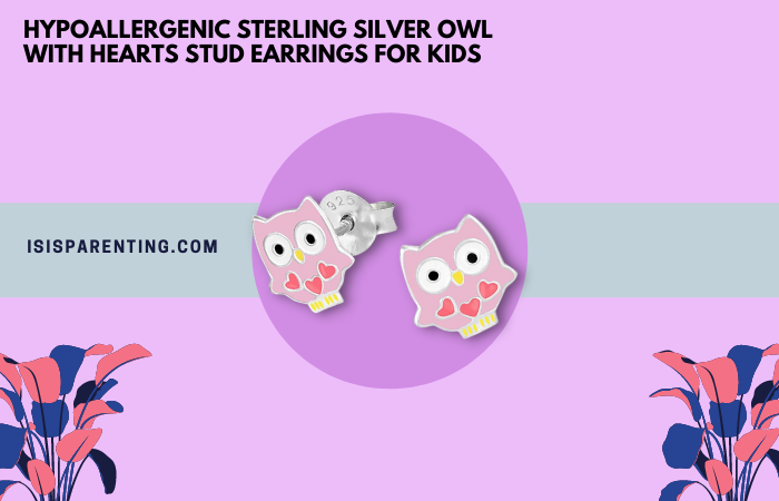 Hypoallergenic Sterling Silver Owl with Hearts Stud Earrings for Kids