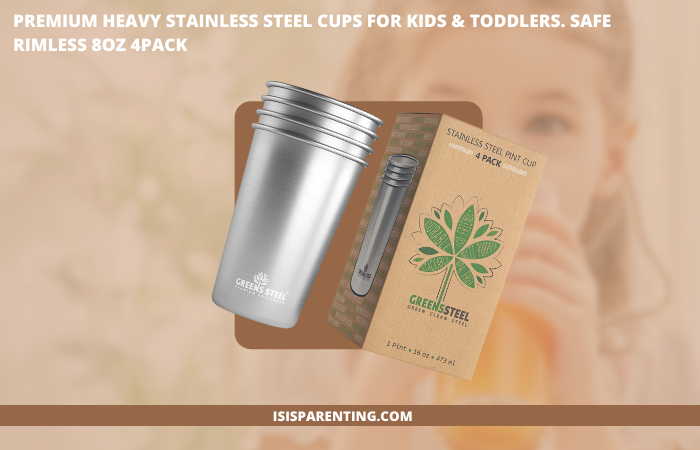 Premium Heavy Stainless Steel Cups for Kids & Toddlers. Safe Rimless 8oz 4Pack