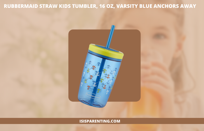 Rubbermaid Straw Kids Tumbler, 16 oz, Varsity Blue Anchors Away