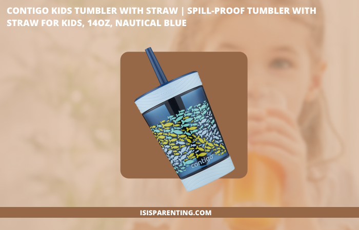 Contigo Kids Tumbler with Straw | Spill-Proof Tumbler with Straw for Kids, 14oz, Nautical Blue