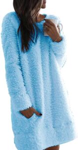 Nirovien Women's Fleece Tunic Pullover Long Sherpa Dress