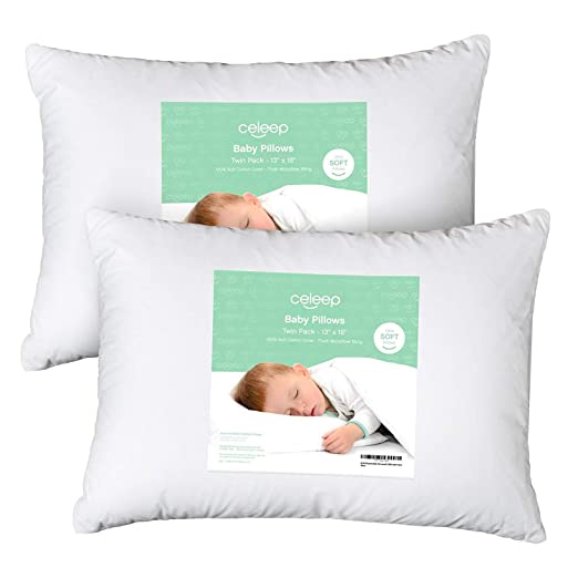 [2-Pack] Celeep Baby Toddler Pillow Set - 13 x 18 Inches Toddler Bedding Small Pillow - Baby Pillow with 100% Cotton Cover