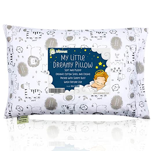 Toddler Pillow with Pillowcase - 13X18 Soft Organic Cotton Baby Pillows for Sleeping - Washable and Hypoallergenic - Toddlers, Kids, Infant - Perfect for Travel, Toddler Cot, Bed Set (Kea Safari)