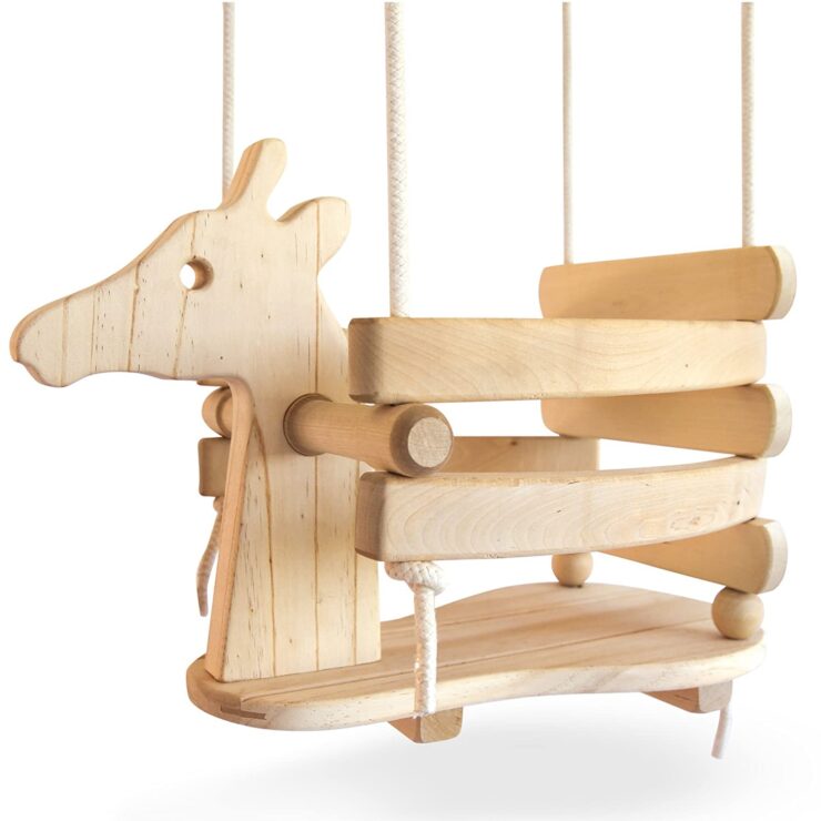 Ecotribe Wooden Giraffe Swing Set for Toddlers - Smooth Birch Wood with Natural Cotton Ropes Outdoor & Indoor Swing