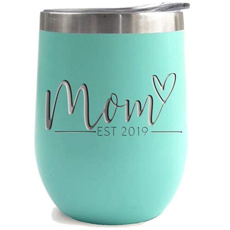 New Mom Gifts Ideas | First Time Mom Est. 2019 | Mom to be 12 oz Teal Stainless Steel Tumbler w/Lid | Mommy w/New Baby Gift | Cute Expecting Mother to be Baby Shower Presents for Her Pregnancy Moms