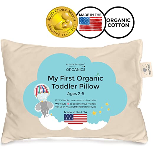 Toddler Pillow - Organic Cotton Made in USA - Washable Unisex Kids Pillow - 13X18