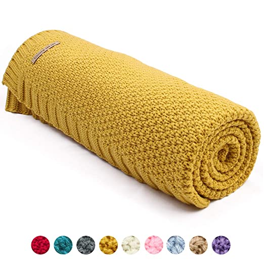 mimixiong Baby Blankets Knit Toddler Blankets for Boys and Girls Mustard Yellow