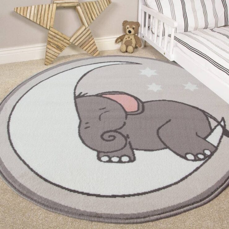 Nursery Style Elephant, Moon and Stars Kids Baby - Rugs for Baby Nursery