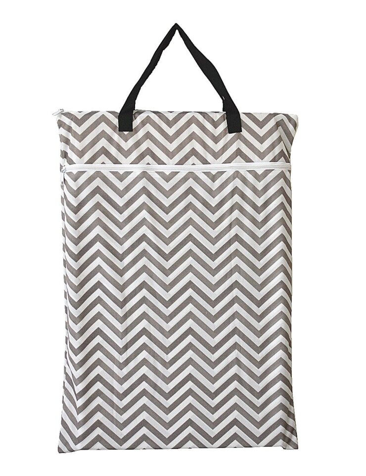 Large Hanging Wet/dry Cloth Diaper Pail Bag for Reusable Diapers or Laundry (Grey Chevron)