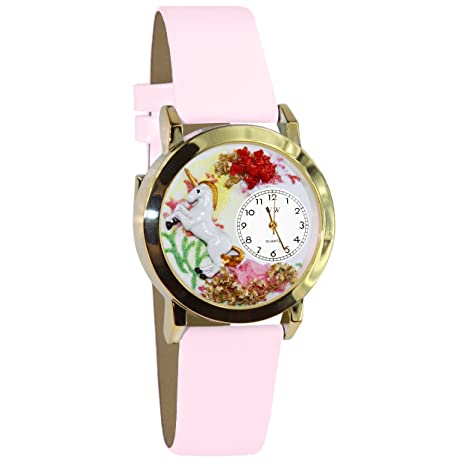 Whimsical Watches Kids' C0420001 Classic Gold Unicorn Pink Leather And Goldtone Watch