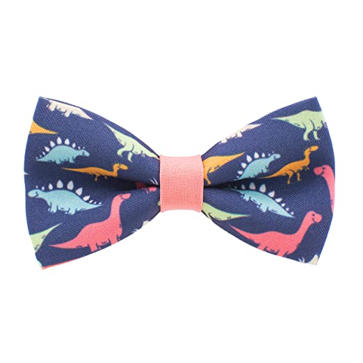 Dinosaurs bow tie pre-tied pattern blue-peach colors unisex shape, by Bow Tie House