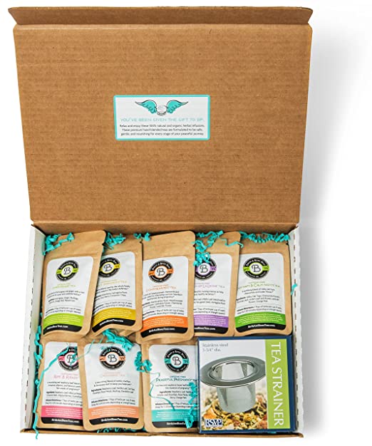 Birds & Bees Teas - Pregnancy Tea Sampler Set, Perfect Pregnancy Gift for Women and Pregnant Mom Gift for First Time Moms or Pregnancy Announcement Gift - 9 Teas with 5 Servings Each.
