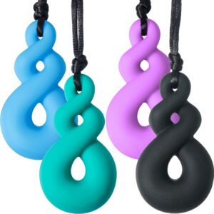 TecUnite 4 Pieces Chewing Necklace for Boys and Girls, Silicone Teething Necklace Pendants for Mom to Wear, Baby Teething Toys