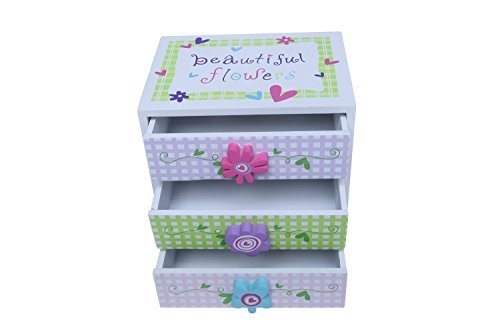 Kids Jewelry Box - Colorful Flower Compartment Drawer - Small Square Accessories Box - 6L x 4.5W x 6H