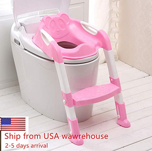 CARESHINE Potty Seat with Ladder Cover Toilet Folding Chair Kid Potty Toilet Seat with Step Stool Ladder (Pink)