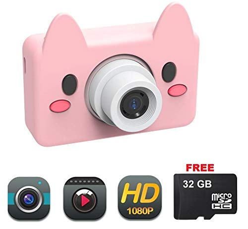 DENT Camera for Kids Toy Camera HD 8MP Video Digital Camera Camcorder for Girls and Boys Includes 32gb microSD Card (Pig Camera)