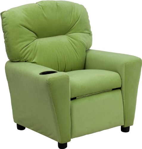 Contemporary Avocado Microfiber Kids Recliner with Cup Holder