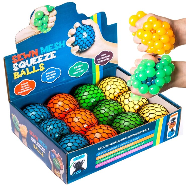 KELZ KIDZ Quality & Durable Large (2.9 Inch) Mesh Squishy Balls with Exclusive Sewn Mesh!