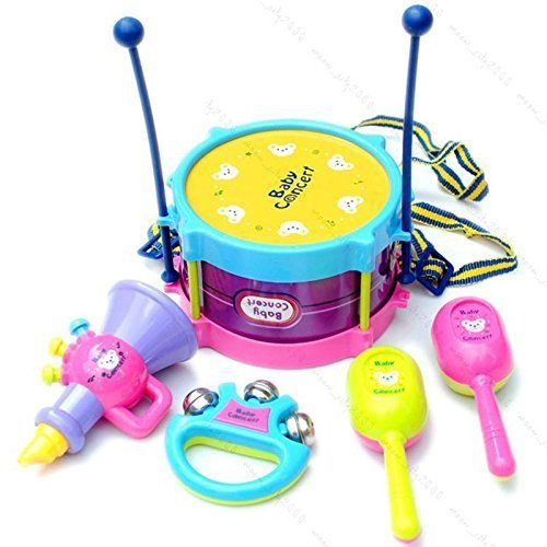Baby Roll Drum Musical Instruments Kids Drum Set Children Toy 5 Pcs Drum with Drum Sticks Saxophone Whistle Maracas Tambourine