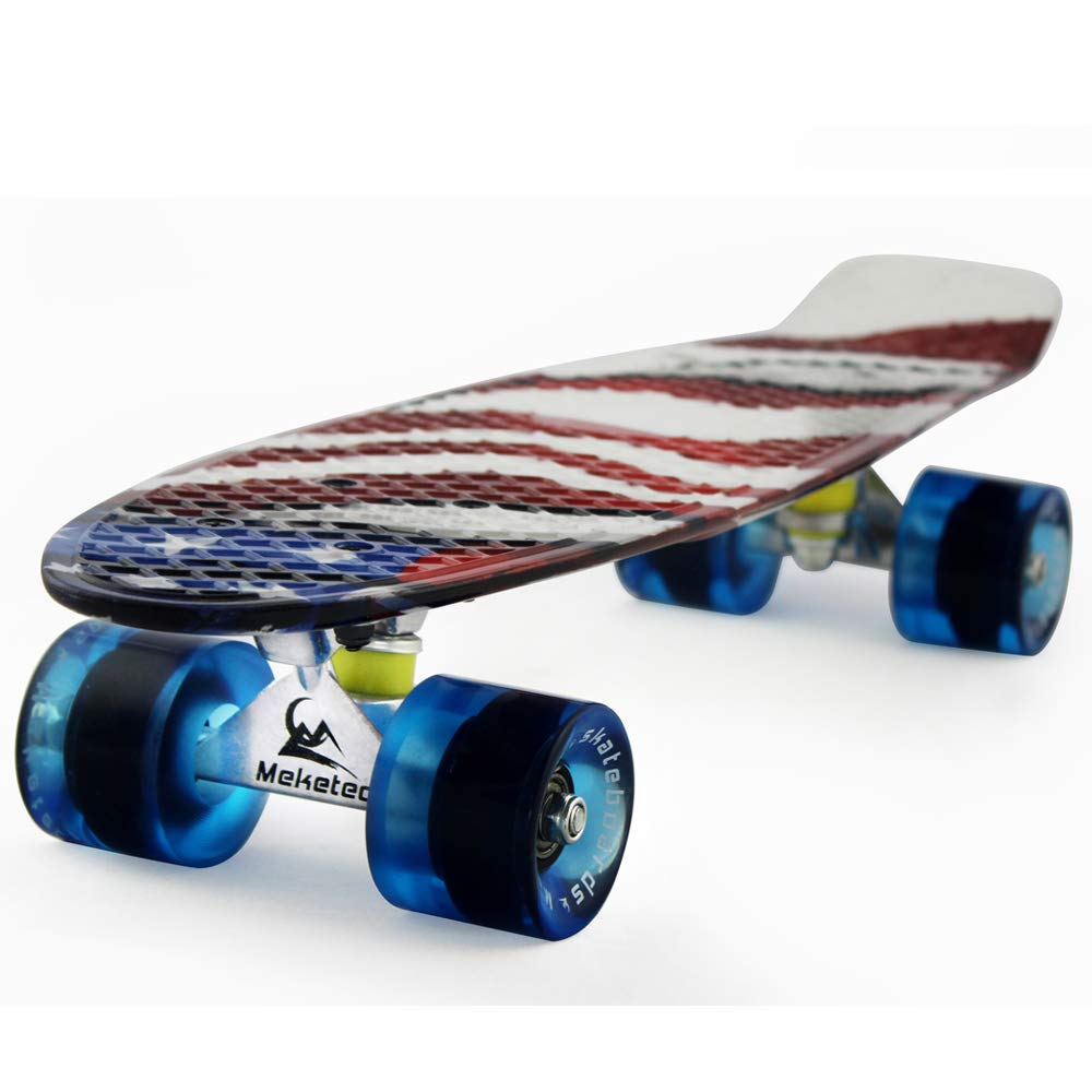 Meketec Skateboards Complete 22 Inch Mini Cruiser Retro Skateboard for Kids Boys Youths Beginners