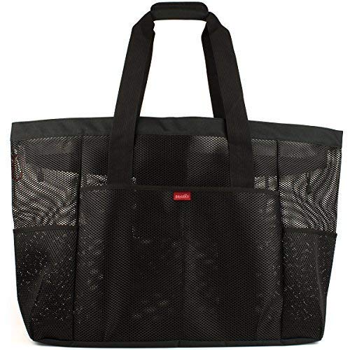 OdyseaCo - Oahu Mesh Beach Bag - Large Beach Tote Bag w/ Zipper and Multiple Pockets