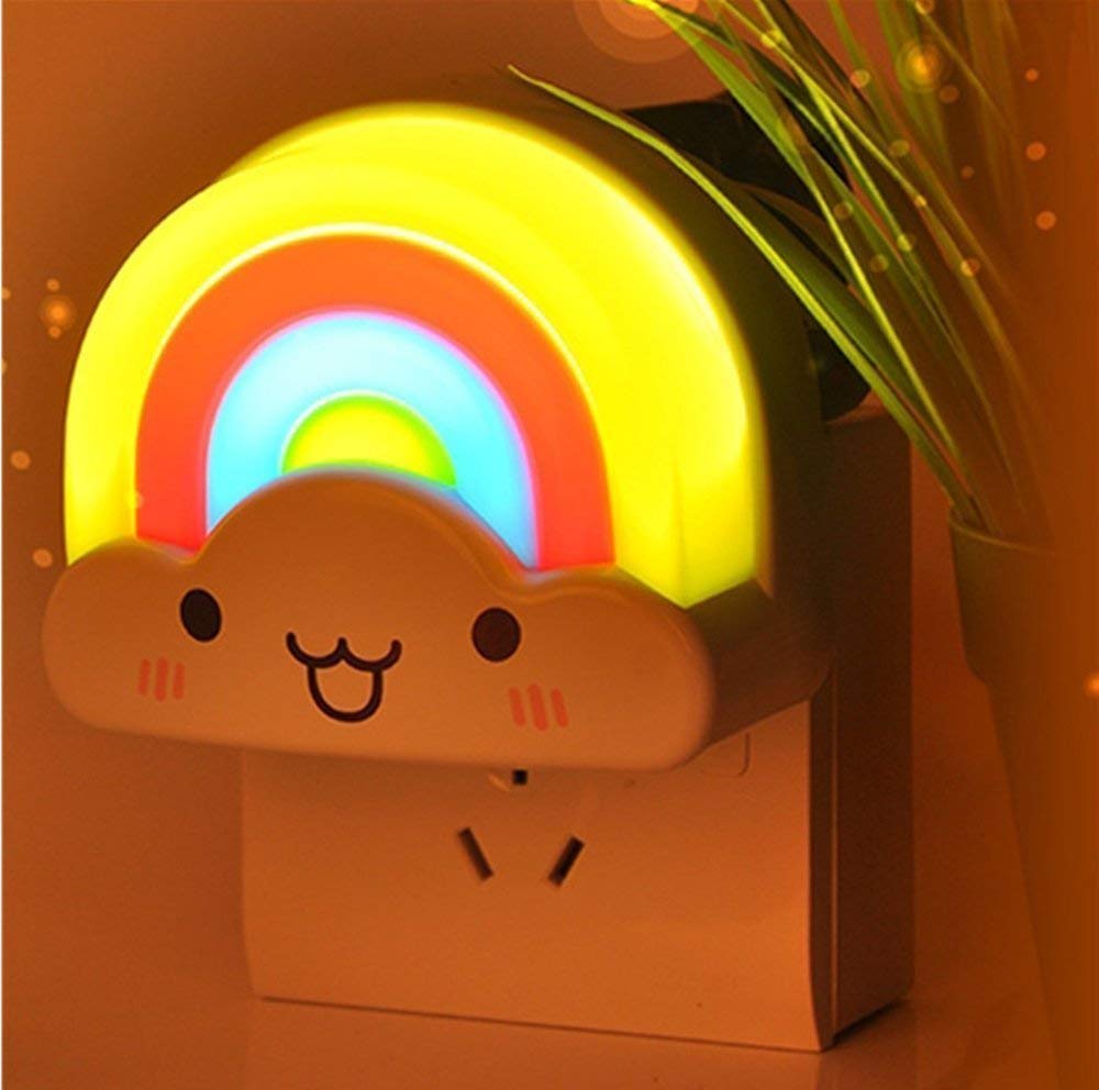 Baby Night Light, OxyLED Kids Bedside LED Night Lamp Rainbow Toddler Nursery Nightlight with Voice Light Sensor - Plug in Wall