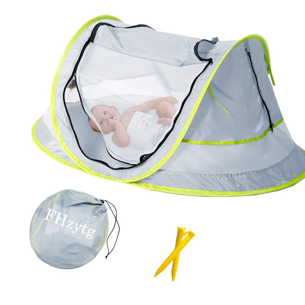Aiernuo Large Baby Beach Tent, Portable Baby Travel Tent UPF 50+ Infant Sun Shelters Pop Up Folding Travel Bed Mosquito Net Sunshade with 2 Pegs