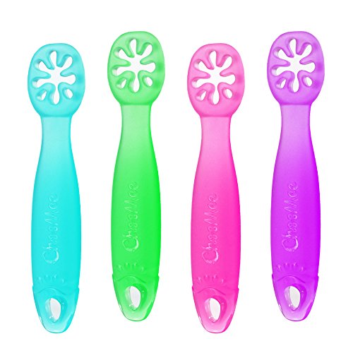 ChooMee FlexiDip Starter Spoon | 100% Soft Silicone, Teething Friendly, Learning Utensil | 4 CT | Four Colors