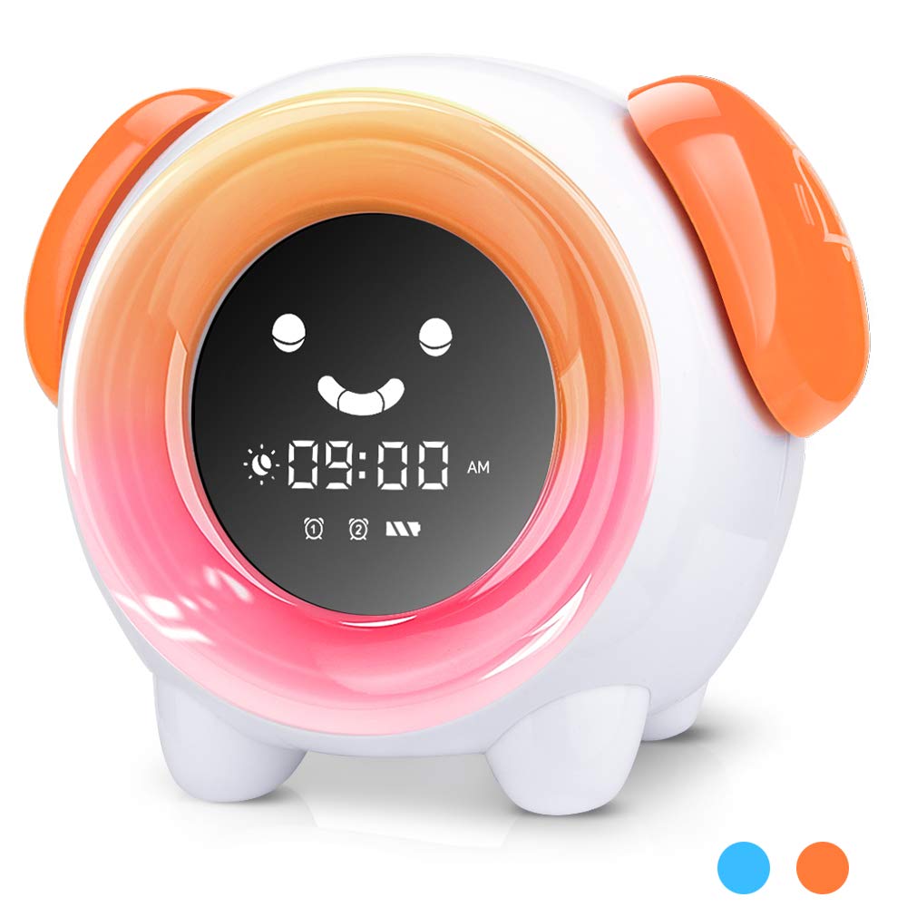 KUUOTE Kids Alarm Clock, Children Sleep Training Clock with 7 Changing Colors Teach Girls Boys Toddlers Time to Wake, Night Light Clock with 2400mAh Rechargeable Battery USB Charging, Orange