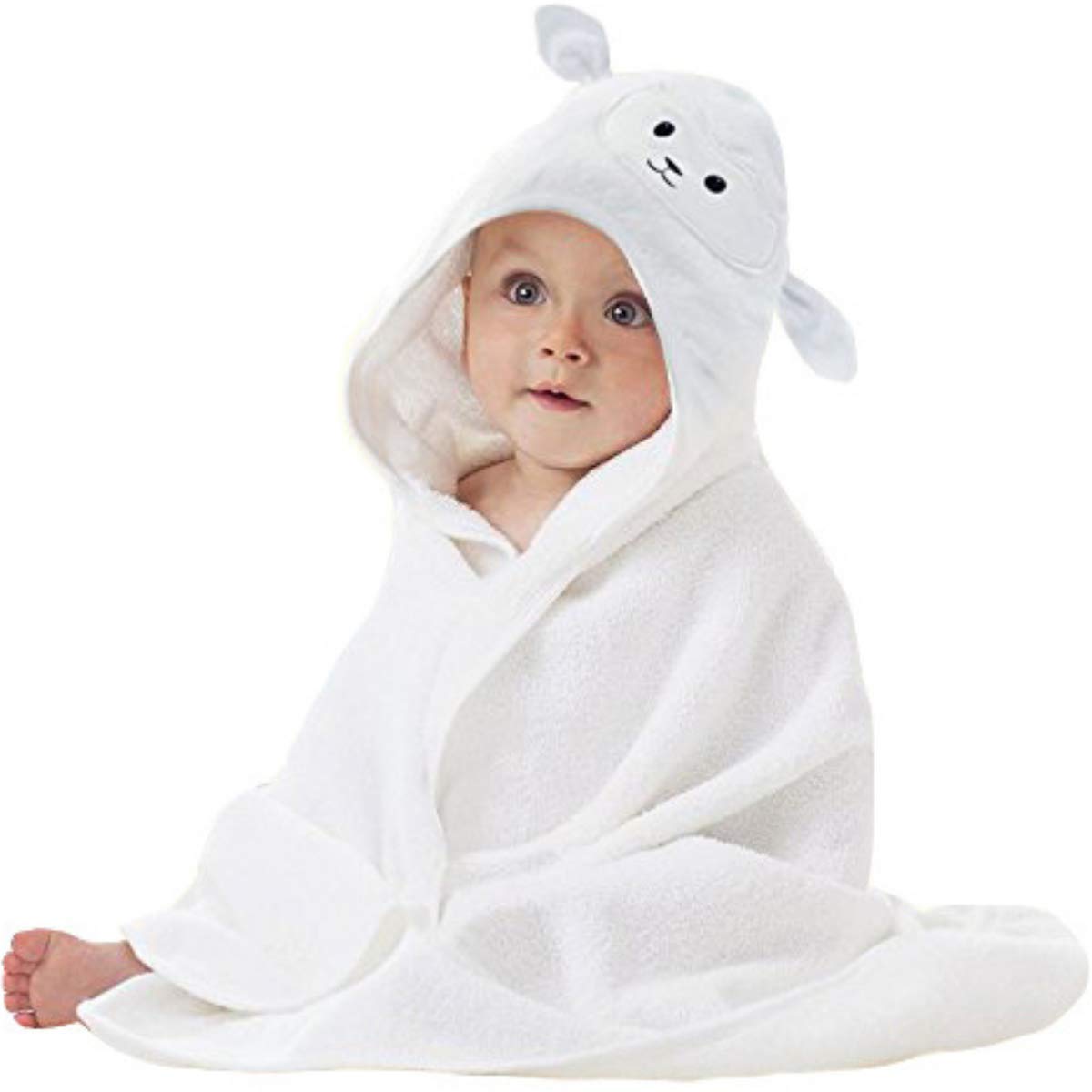 Organic Bamboo Baby Hooded Towel | Ultra Soft and Super Absorbent Toddler Hooded Bath Towel with Cute Lamb Face Design