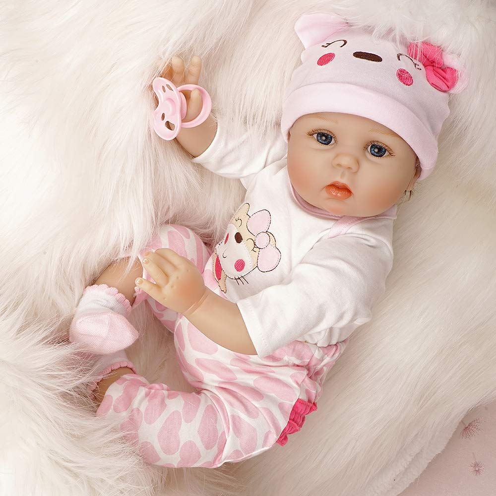 Reborn Baby Dolls Girl Look Real Silicone Pink Outfit 22 Inches