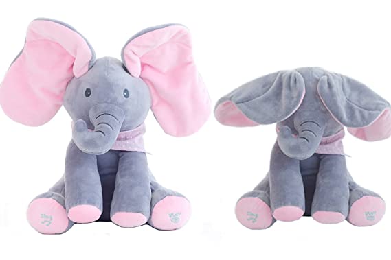 OMGOD Plush Toy peek-a-Boo Elephant, Hide-and-Seek Game Baby Animated Plush Elephant Doll Present - Pink