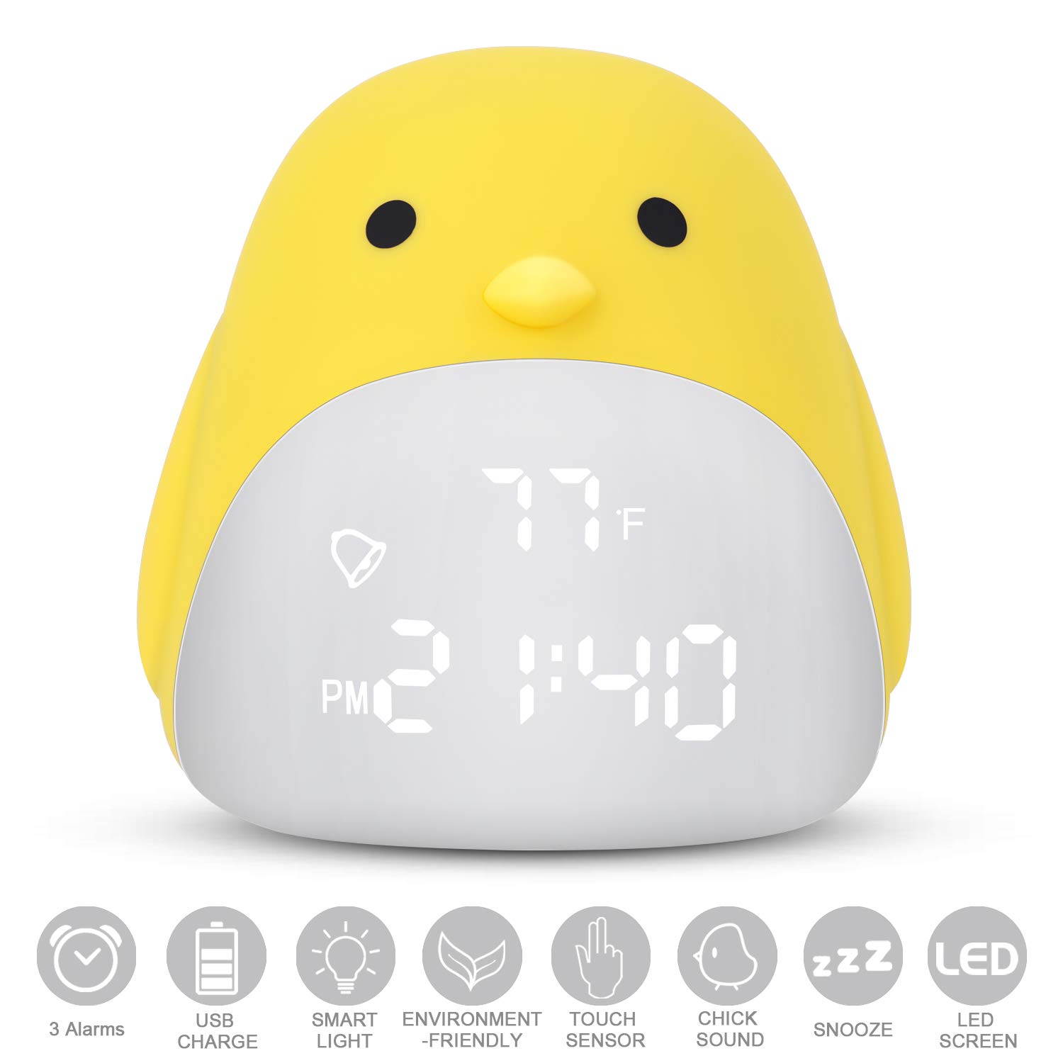 DAYOO Kids Alarm Clock, Digital Clock for Kids, Cute Chick Alarm Clock for Girls Boys, Kids Night Light Clock