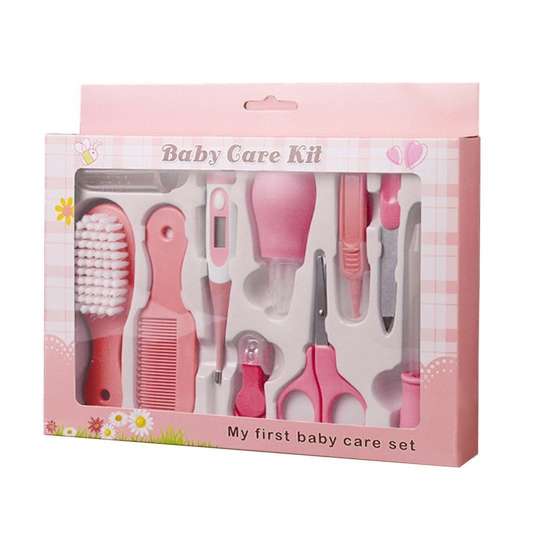 Kolamom Baby Grooming Kit Infant Nursery Set Newborn Healthcare Kits Child Care Baby Nail Clipper File Scissor Tweezer Thermometer Brush Comb Cleaning Sets (Pink)