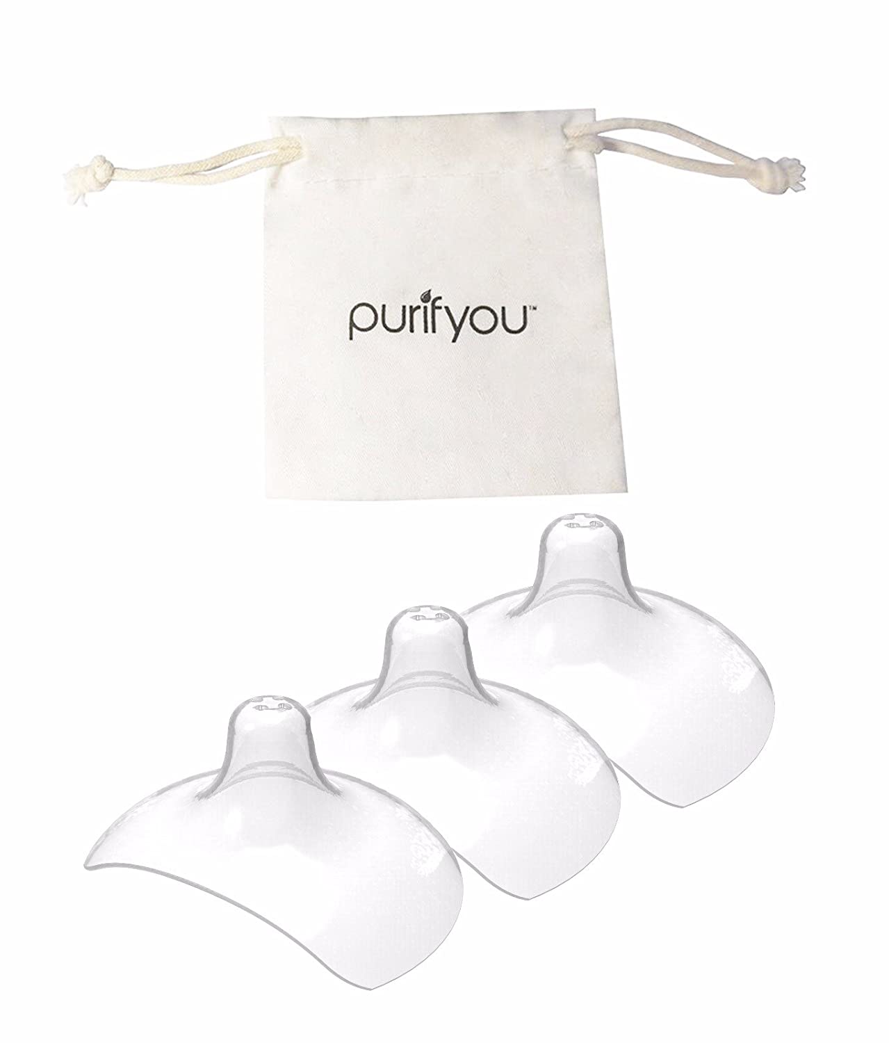 purifyou Premium Nipple Shield, 20mm / 24mm Set of 3 with Free Cotton Drawstring Bag