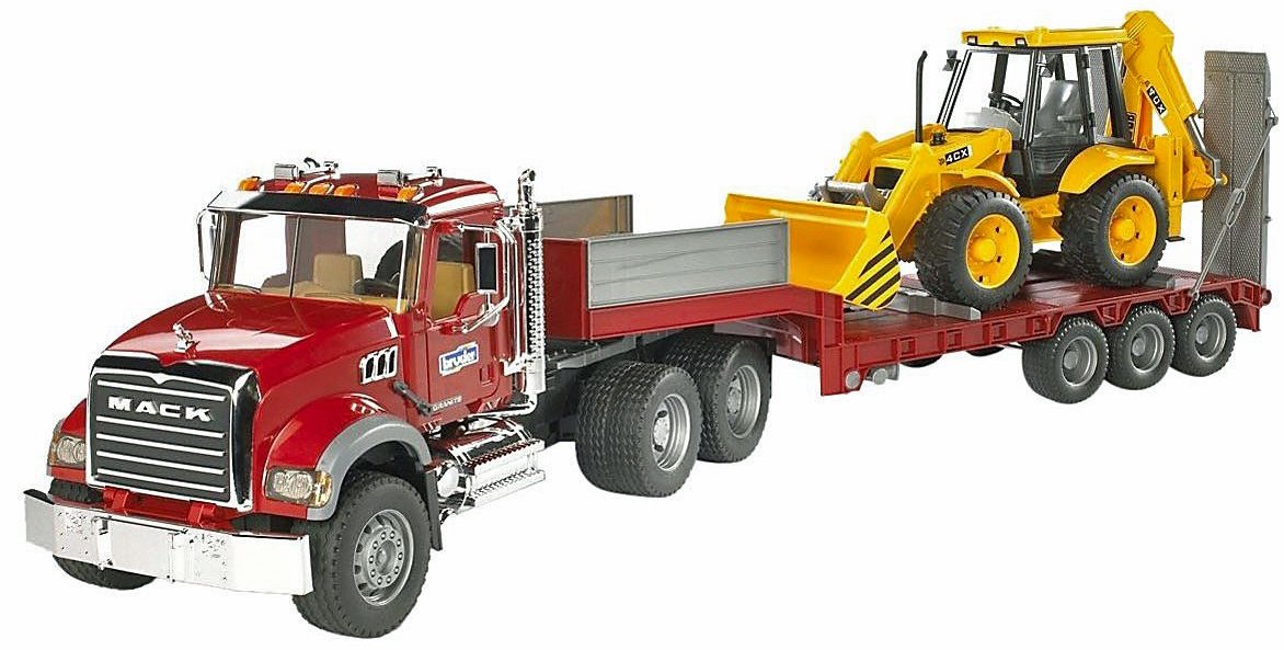 Bruder 02813 Mack Granite Flatbed Truck with JCB Loader Backhoe