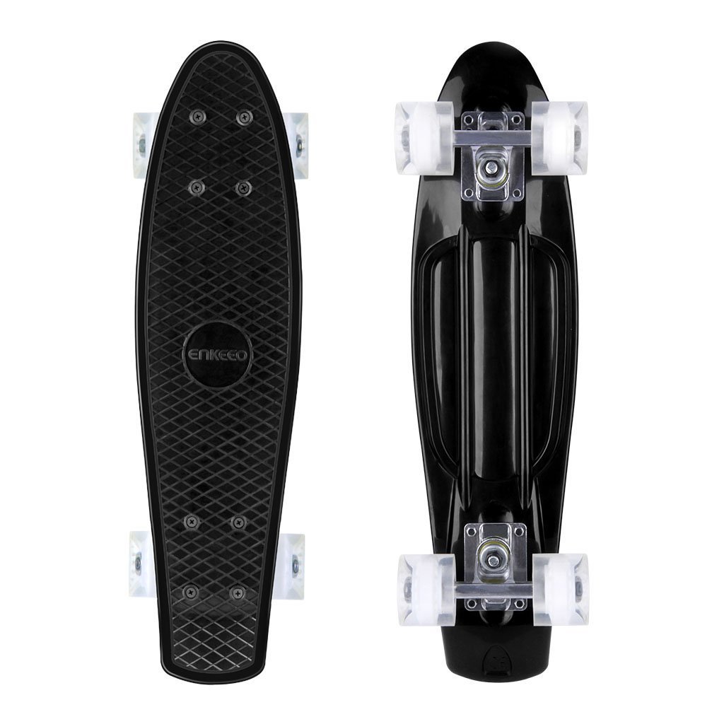 ENKEEO 22 Inch Cruiser Skateboard Complete Plastic Banana Board with Bendable Deck and Smooth PU Casters for Kids