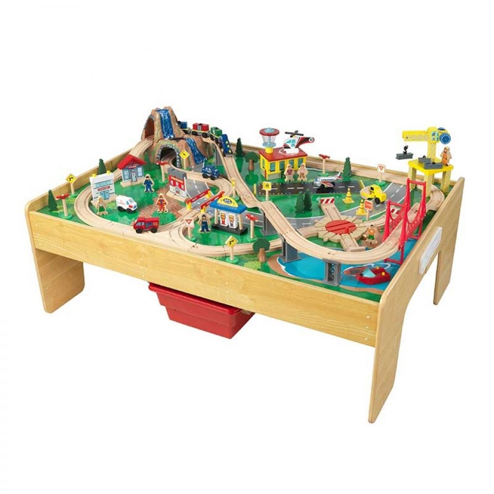 KidKraft Adventure Town Railway Train Set & Table with Ez Kraft Assembly, Natural