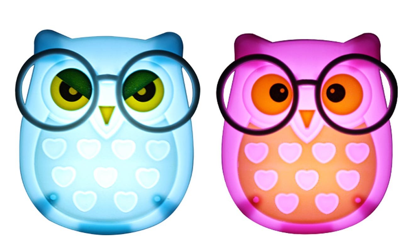 2 PCS Owl LED Plug in Night Light for Kids- Wall Lamp Take Good Care Children Sleep Light Sensor Auto Controlled Nightlights for Baby Nursing (Blue+Pink)