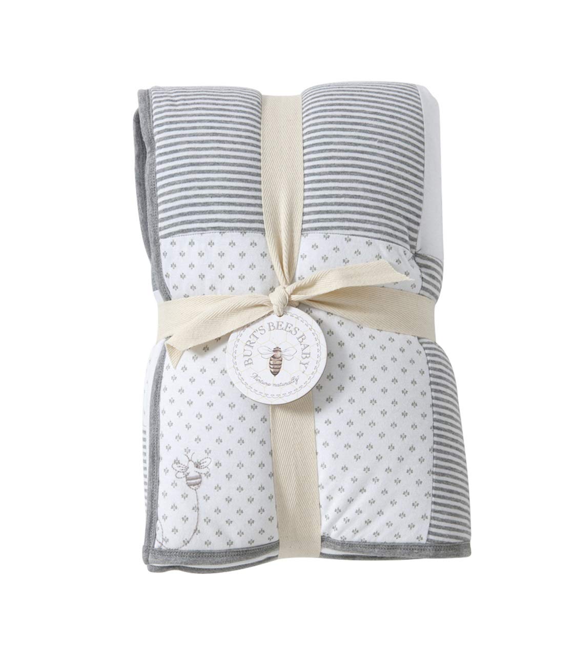 Burt's Bees Baby - Reversible Quilt Baby Blanket, Dottie Bee Print, 100% Organic Cotton and 100% Polyester Fill 