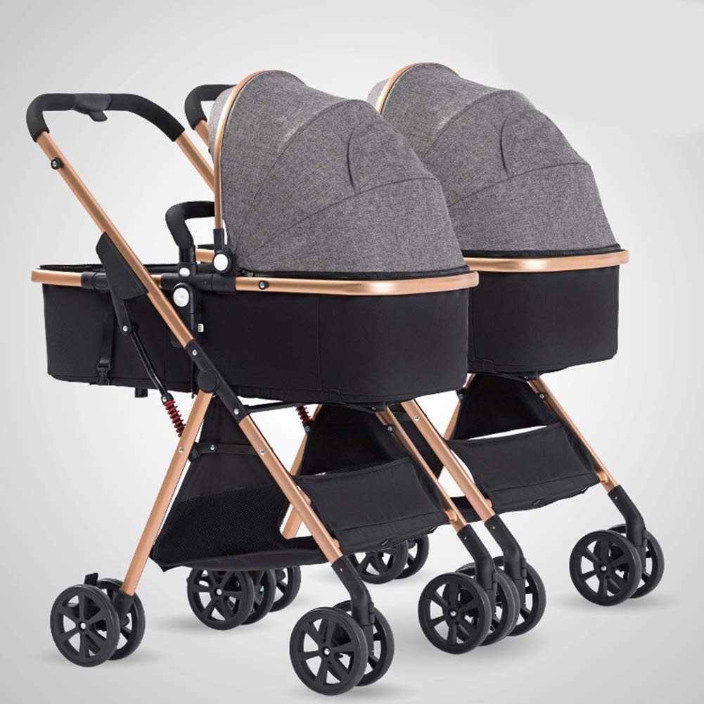 Foldable Toddler Stroller Twin Light-Weight Baby Buggy Aluminum 3-in-1 Convertible Bassinet Reclining Stroller Carriage