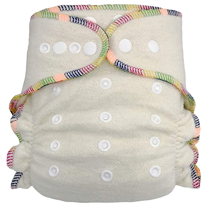 Fitted Cloth Diaper: Overnight Diaper with 2 Cotton Hemp Inserts, One Size with Snap Buttons