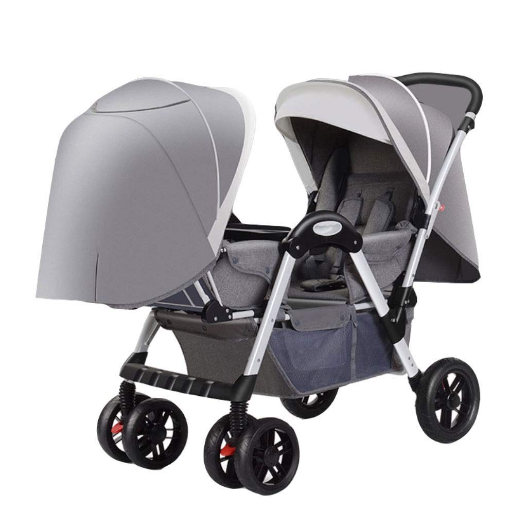 DLJFU - Baby Strollers Twin Baby Strollers for Boy and Girl Can Sit Reclining Double Face to Face with Shock Folding Trolley 