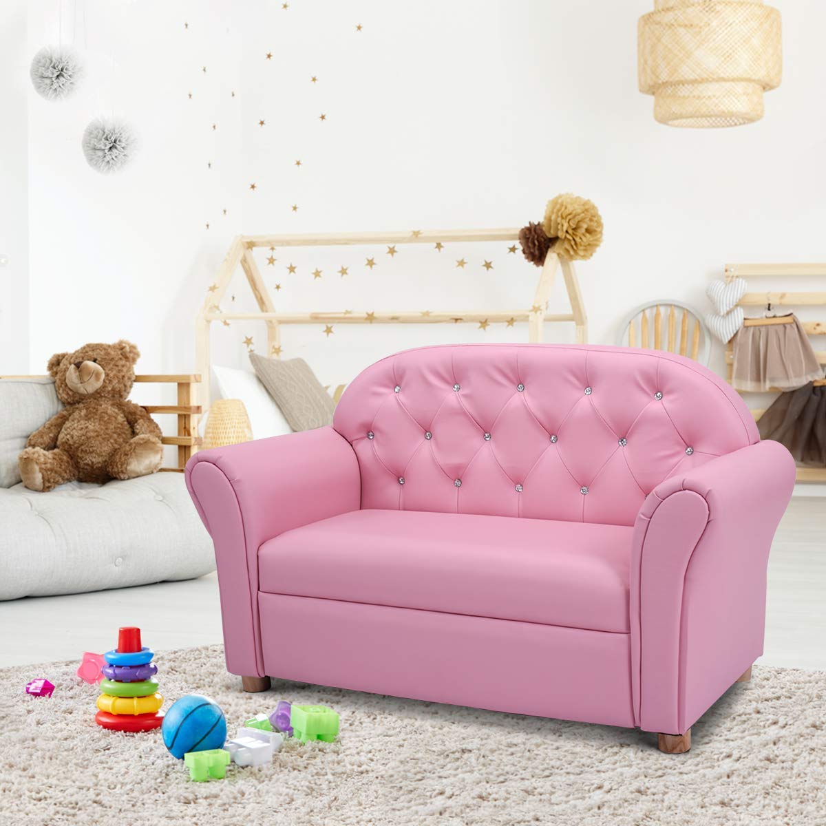 Costzon Kids Sofa, ASTM and CPSIA Certified, PU Leather Upholstered Couch, Sturdy Wood Construction, Armrest Chair