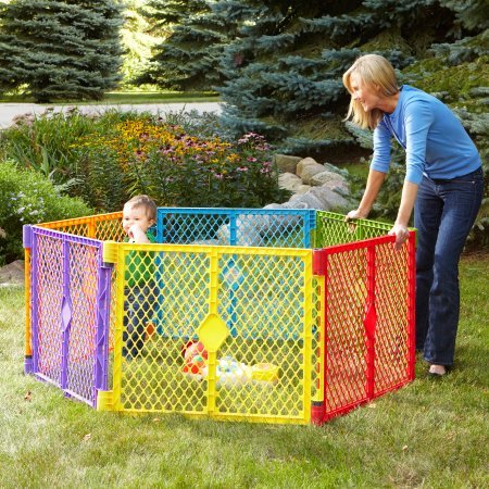 North States Superyard Colorplay 6-Panel Play Yard, Portable Indoor-Outdoor, Multi-Colored