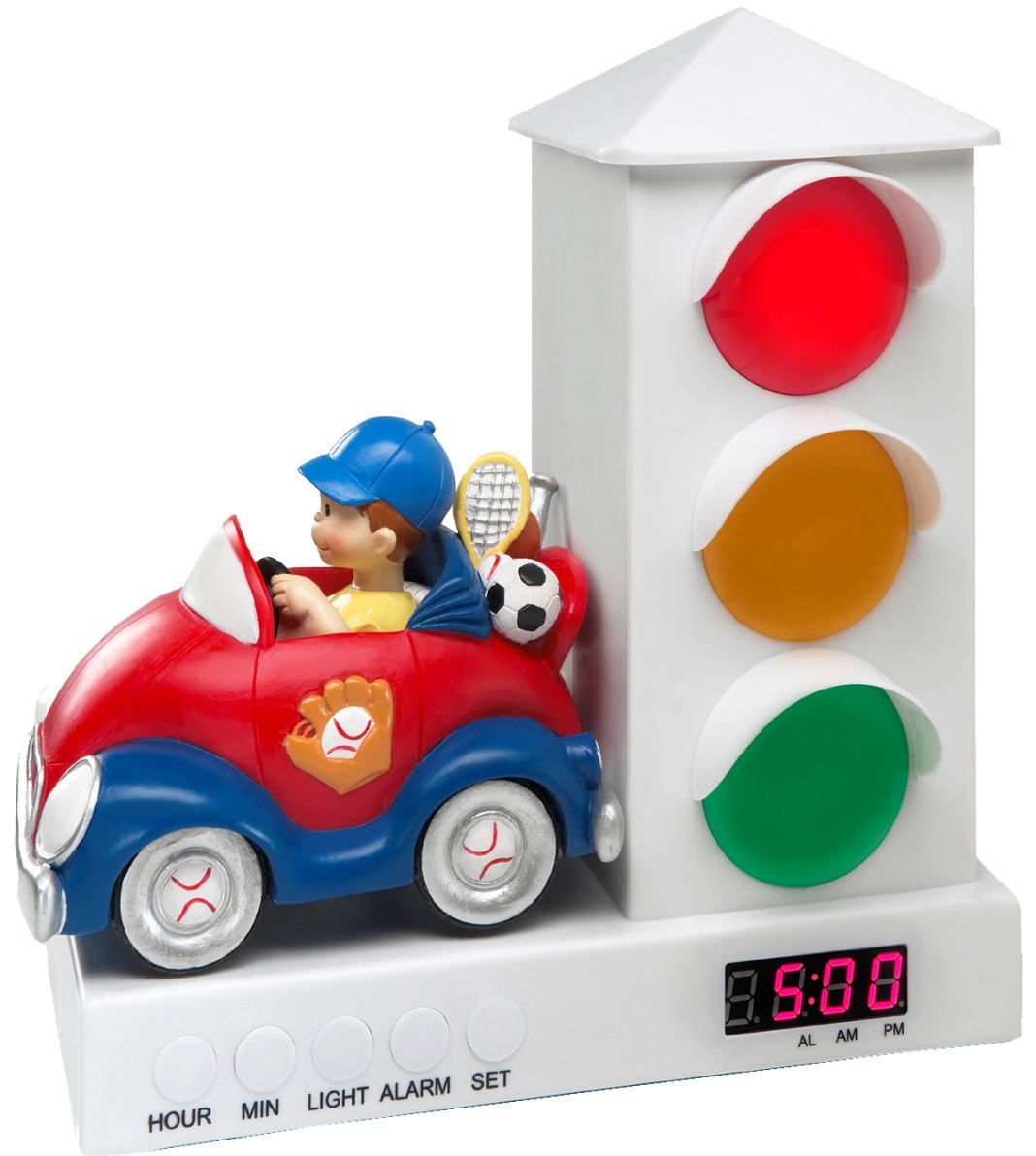 Stoplight Sleep Enhancing Alarm Clock for Kids, Red and Blue Sports Car