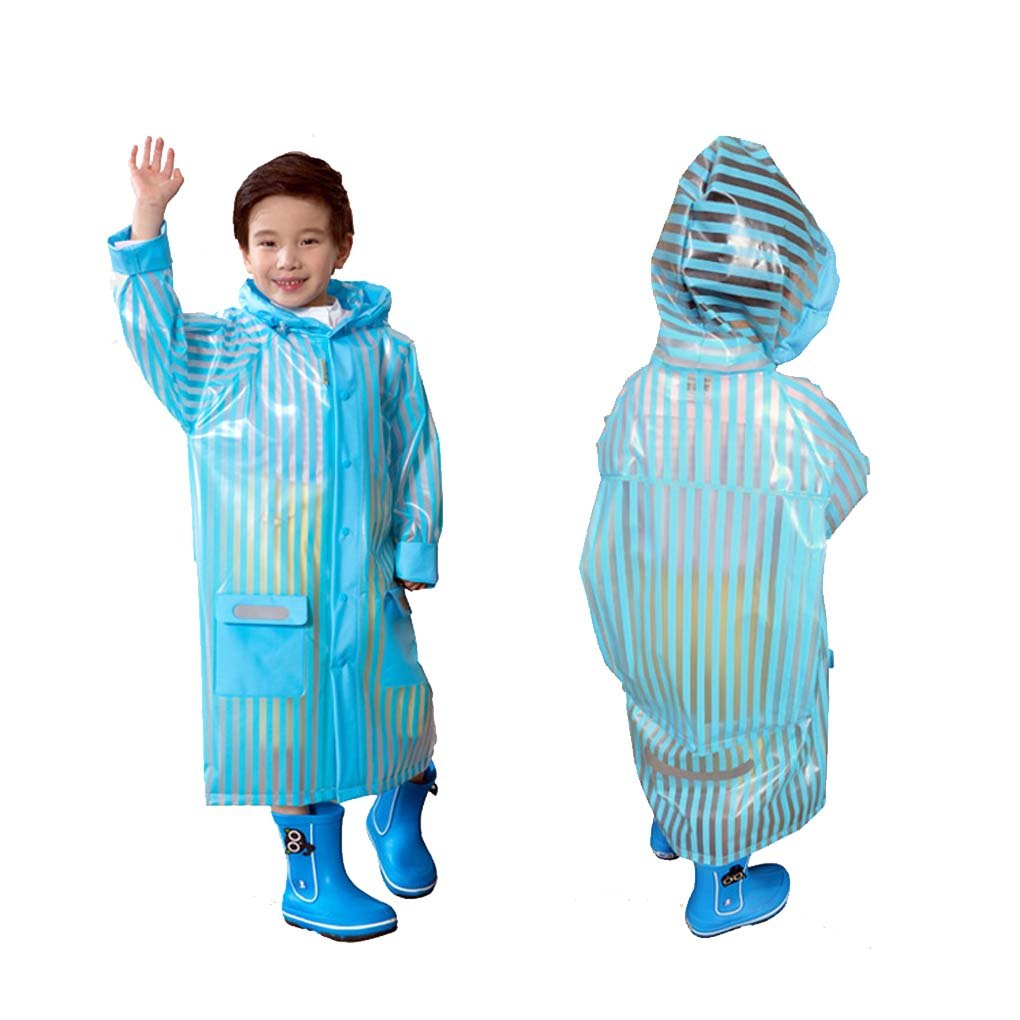 C.A.Z Age 5-12 Kids Rain Jacket Rain Poncho Raincoat Hooded with School Bag Cover and Safety Reflective Stripe