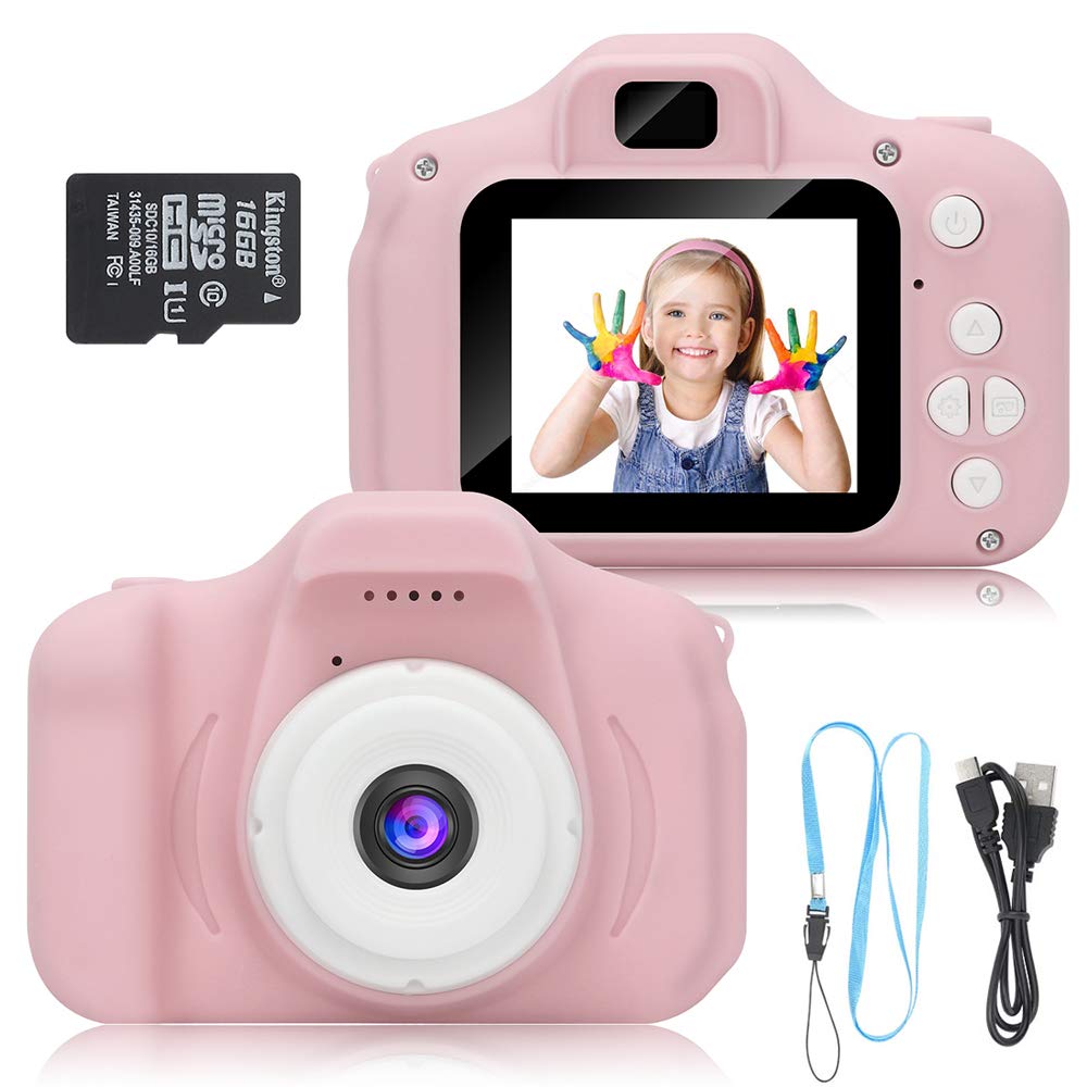 DDGG Kids Digital Camera for Girls Age 3-10,Toddler Cameras Child Camcorder Mini Cartoon Pink Rechargeable Camera Shockproof 8MP HD Children Video Record Camera 